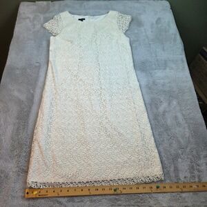 Talbots Lace Shift Dress Womens Sz 6 Short Sleeve Floral Scallop Hem Ivory White
